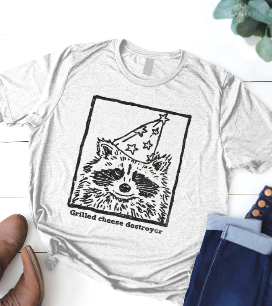 Raccoon Funny Wizard Hat Grilled Cheese Destroyer T-Shirt
