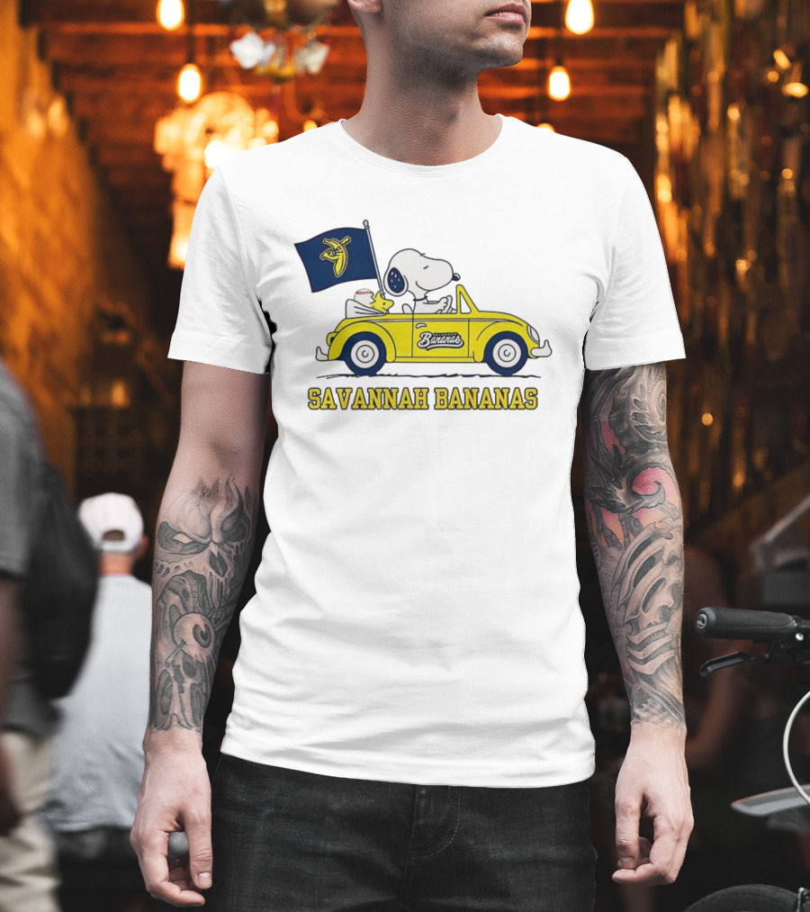 Snoopy Woodstock Driving Savannah Bananas Baseball Car T-Shirt