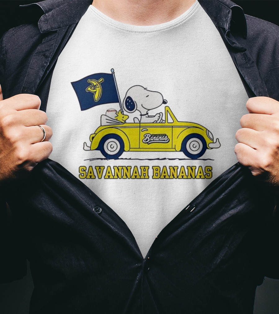 Snoopy Woodstock Driving Savannah Bananas Baseball Car T-Shirt