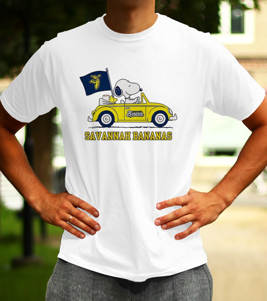 Snoopy Woodstock Driving Savannah Bananas Baseball Car T-Shirt