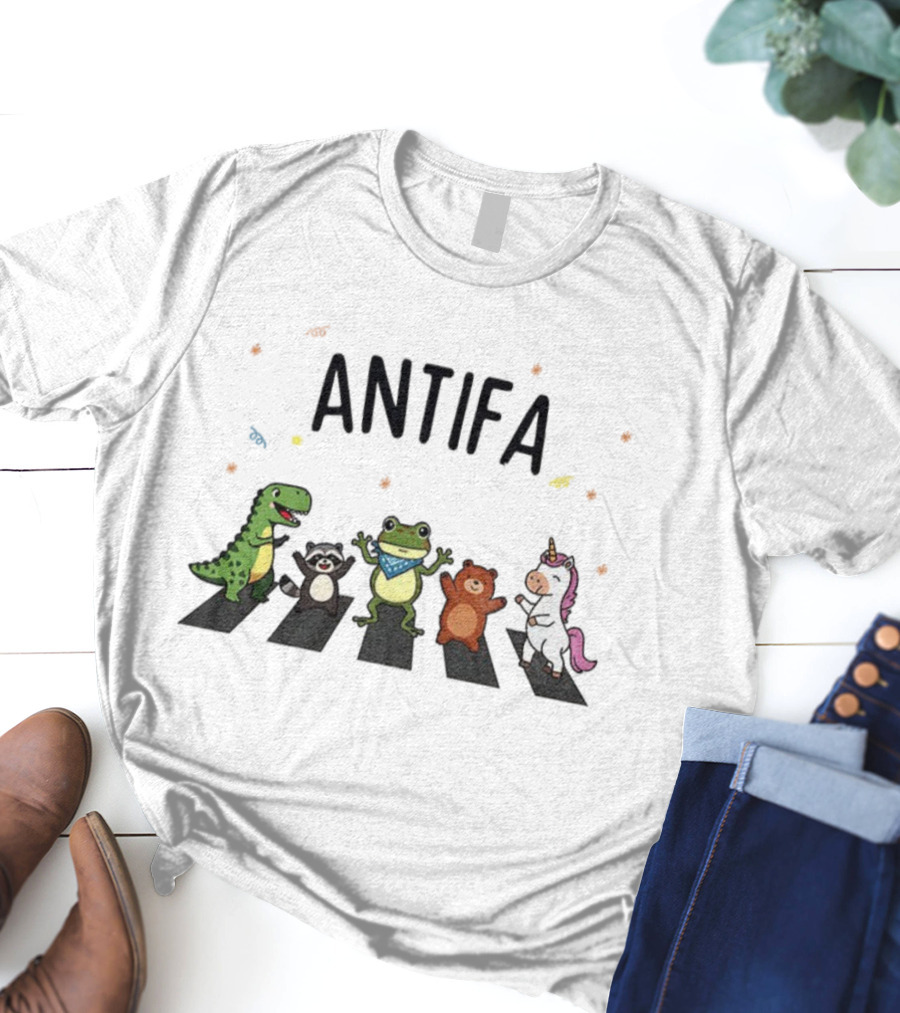 ANTIFA Portland Dancing Frog Dinosaur Raccoon Bear Unicorn T-Shirt