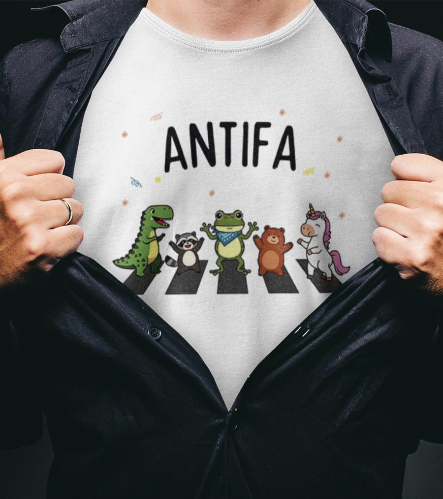 ANTIFA Portland Dancing Frog Dinosaur Raccoon Bear Unicorn T-Shirt