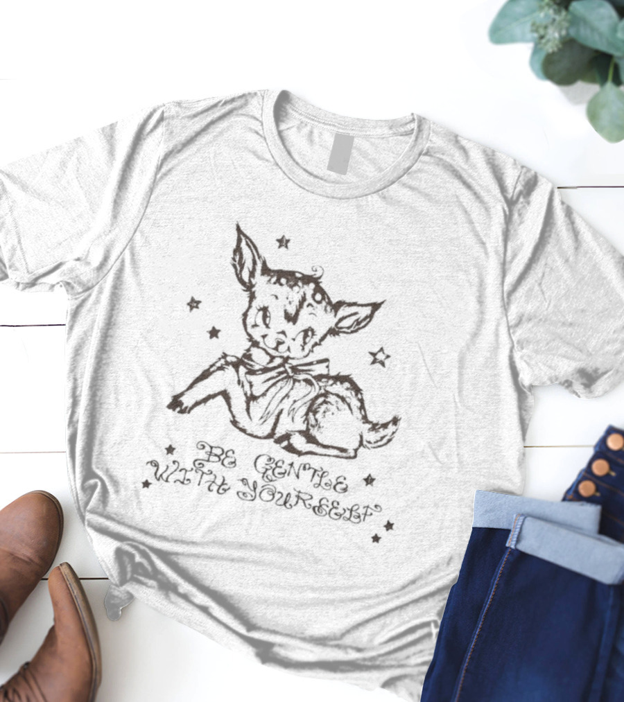 Be Gentle With Yourself Lamb Drawing Surrounded By Stars T-Shirt