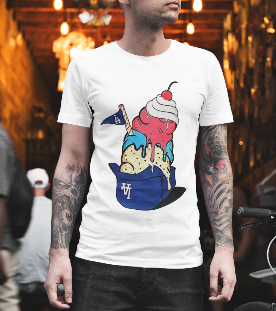 Los Angeles Dodgers Ice Cream Helmet LA Baseball Game Day Treat T-Shirt