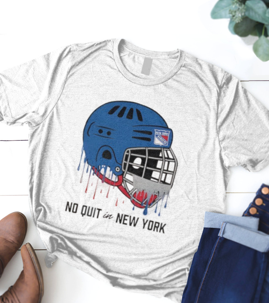 New York Rangers Drippy Helmet No Quit T-Shirt