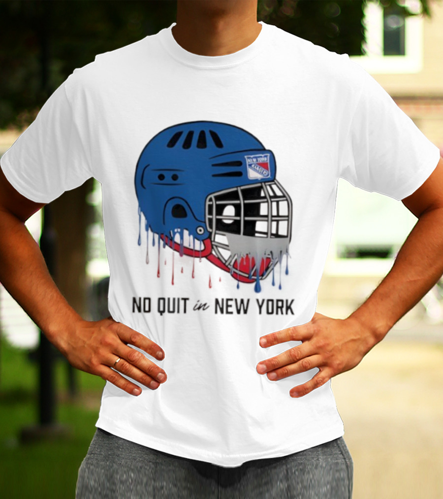 New York Rangers Drippy Helmet No Quit T-Shirt