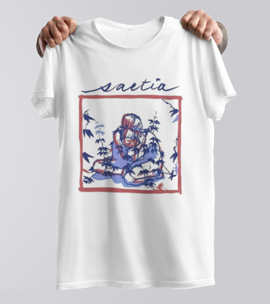 Saetia Tendrils Sketch Art Blue Red Frame T-Shirt