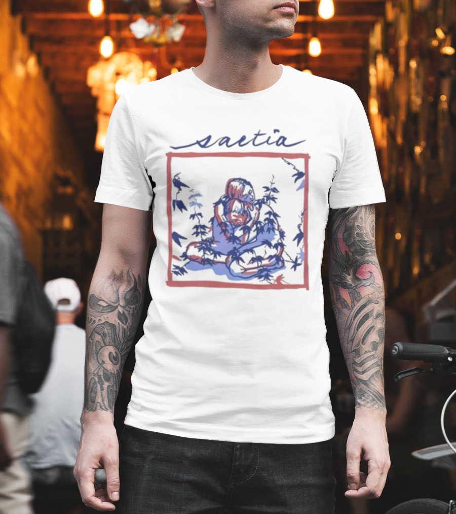 Saetia Tendrils Sketch Art Blue Red Frame T-Shirt