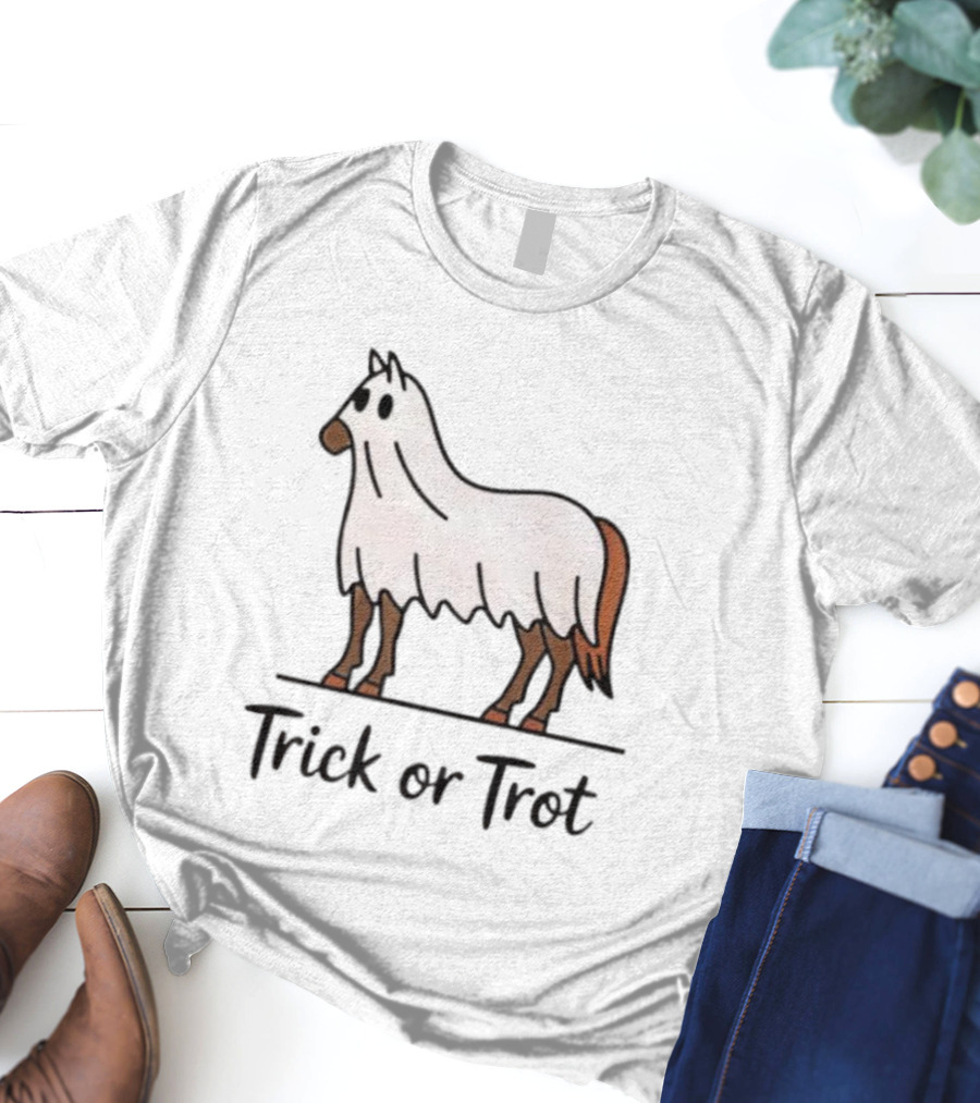 Trick Or Trot Halloween Horse Lover Cute Ghost Costume T-Shirt