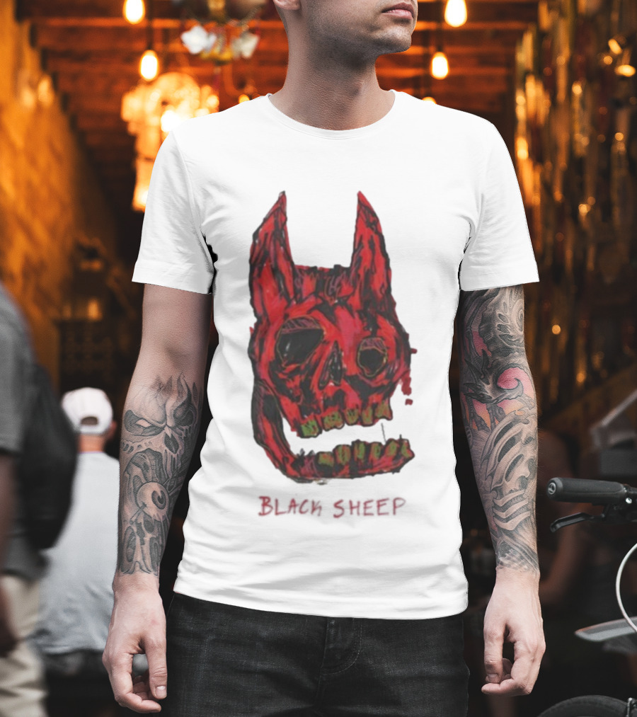Caskey Black Sheep Skull Red Demon Mask T-Shirt