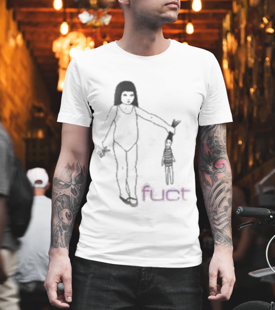 Fuct Scissor Psychosis Drawing With Figure Holding Object T-Shirt
