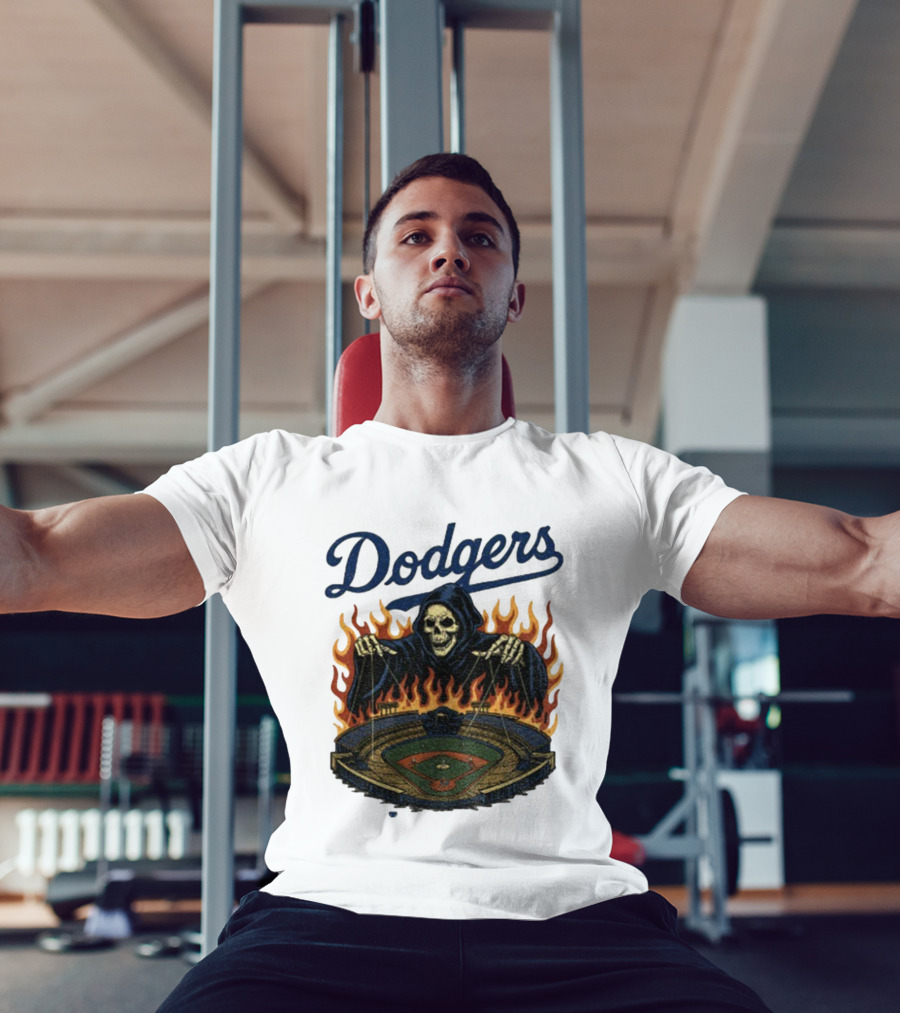 Dodgers Grim Reaper Over Baseball Stadium Fire Swea T-Shirt