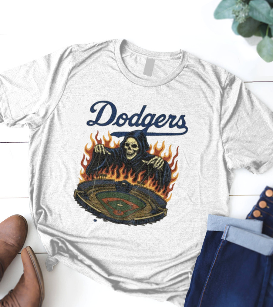 Dodgers Grim Reaper Over Baseball Stadium Fire Swea T-Shirt