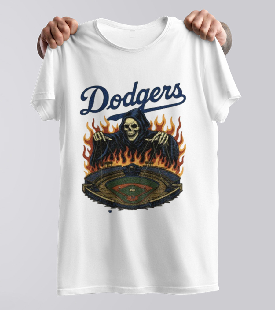 Dodgers Grim Reaper Over Baseball Stadium Fire Swea T-Shirt