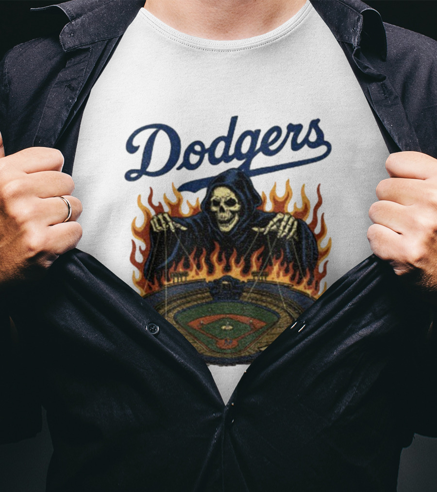 Dodgers Grim Reaper Over Baseball Stadium Fire Swea T-Shirt