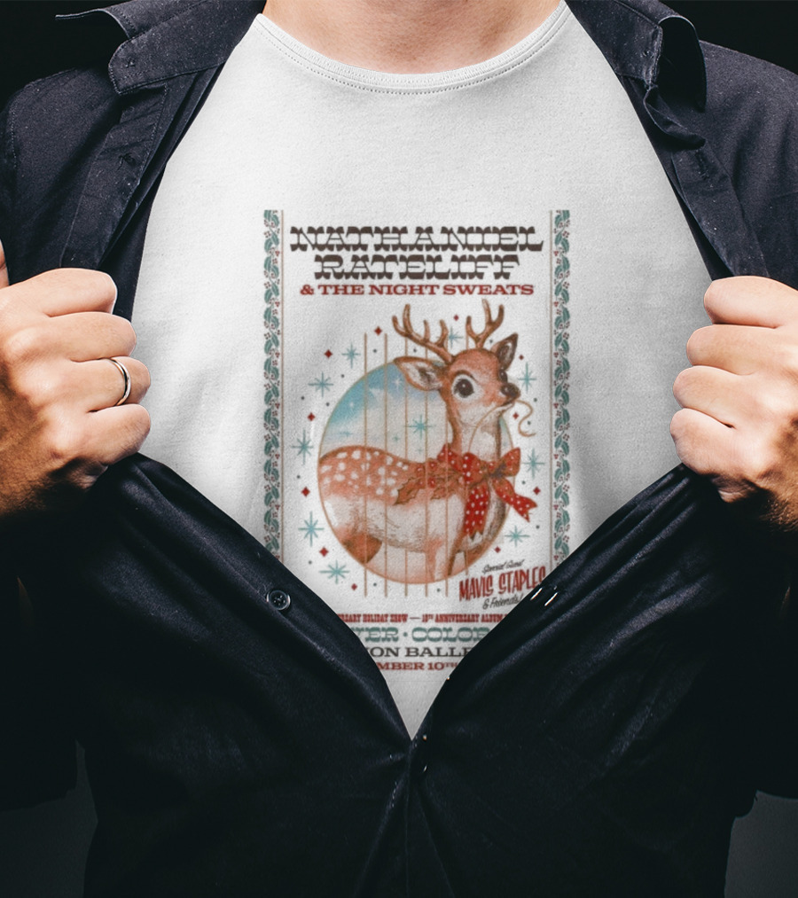 Nathaniel Rateliff Night Sweats Dec 10 11 2025 Mission Ballroom Denver CO Fawn And Deer Bolo Tie T-Shirt