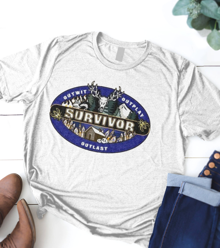 Survivor Yellowjackets Outwit Outplay Outlast Cabin Scene With Deer Skull And Mountains T-Shirt