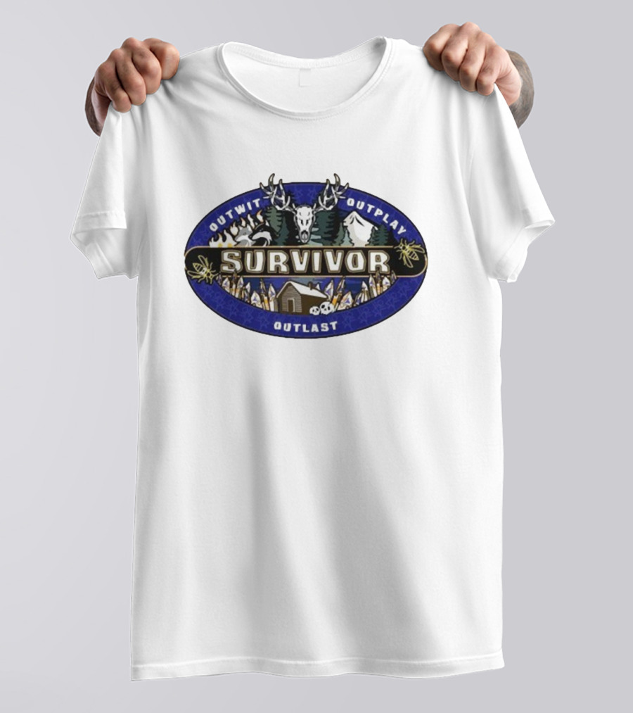 Survivor Yellowjackets Outwit Outplay Outlast Cabin Scene With Deer Skull And Mountains T-Shirt
