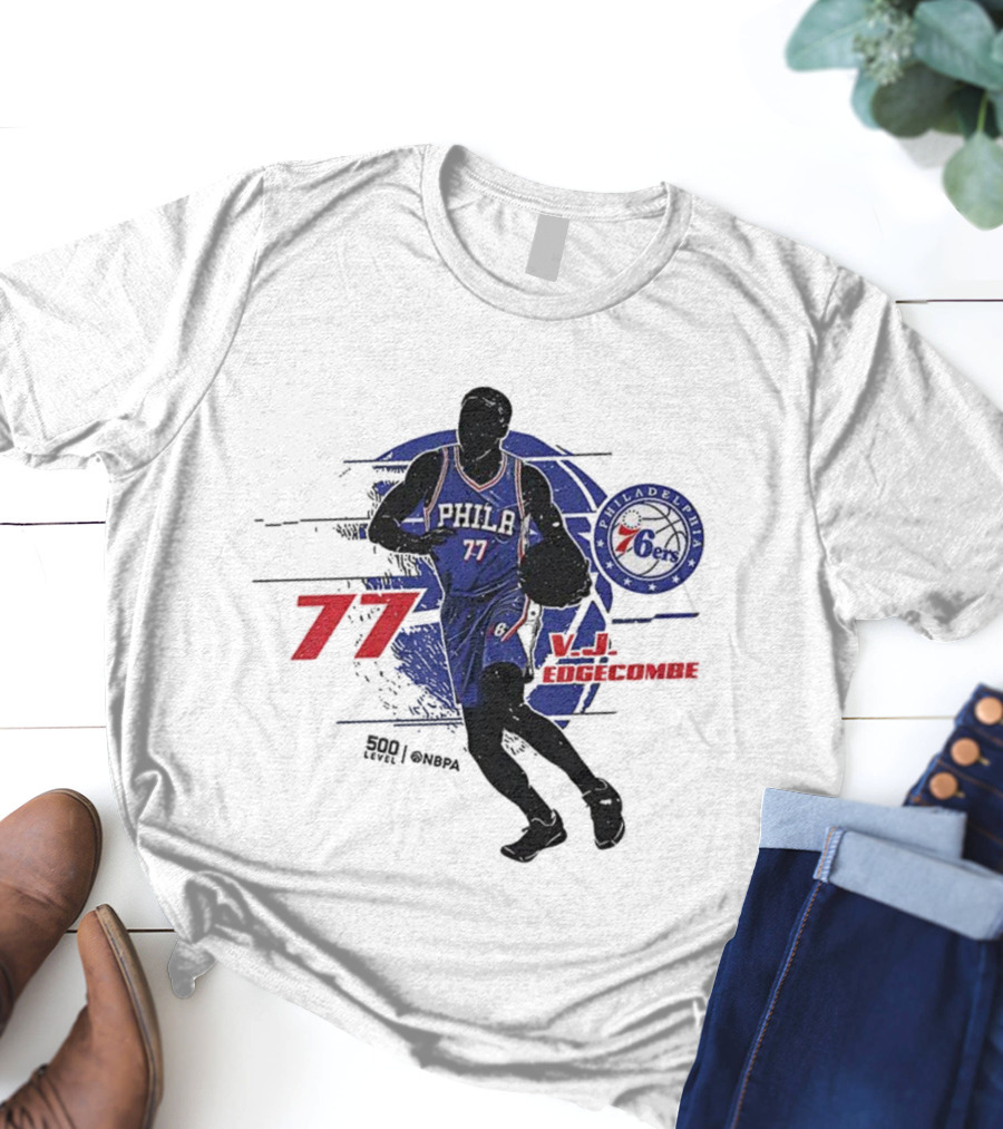 Philadelphia 76ers VJ Edgecombe Number 77 Basketball Player T-Shirt