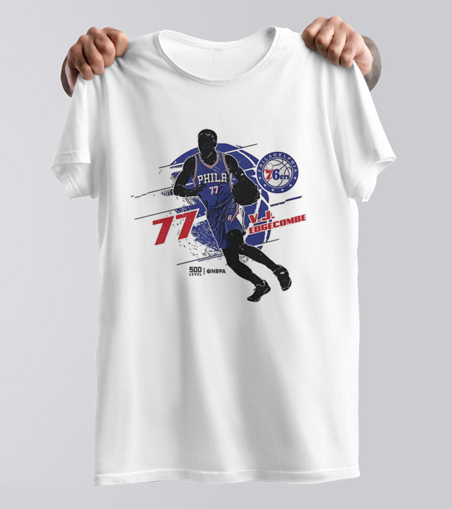 Philadelphia 76ers VJ Edgecombe Number 77 Basketball Player T-Shirt