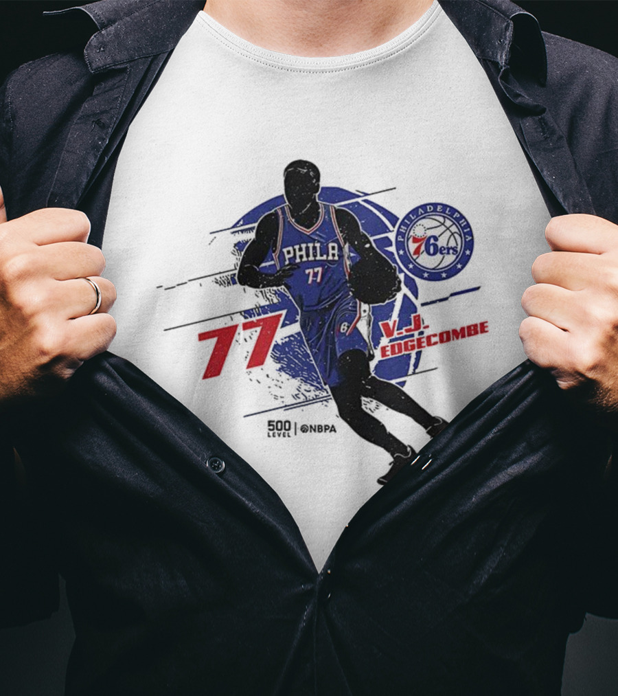 Philadelphia 76ers VJ Edgecombe Number 77 Basketball Player T-Shirt