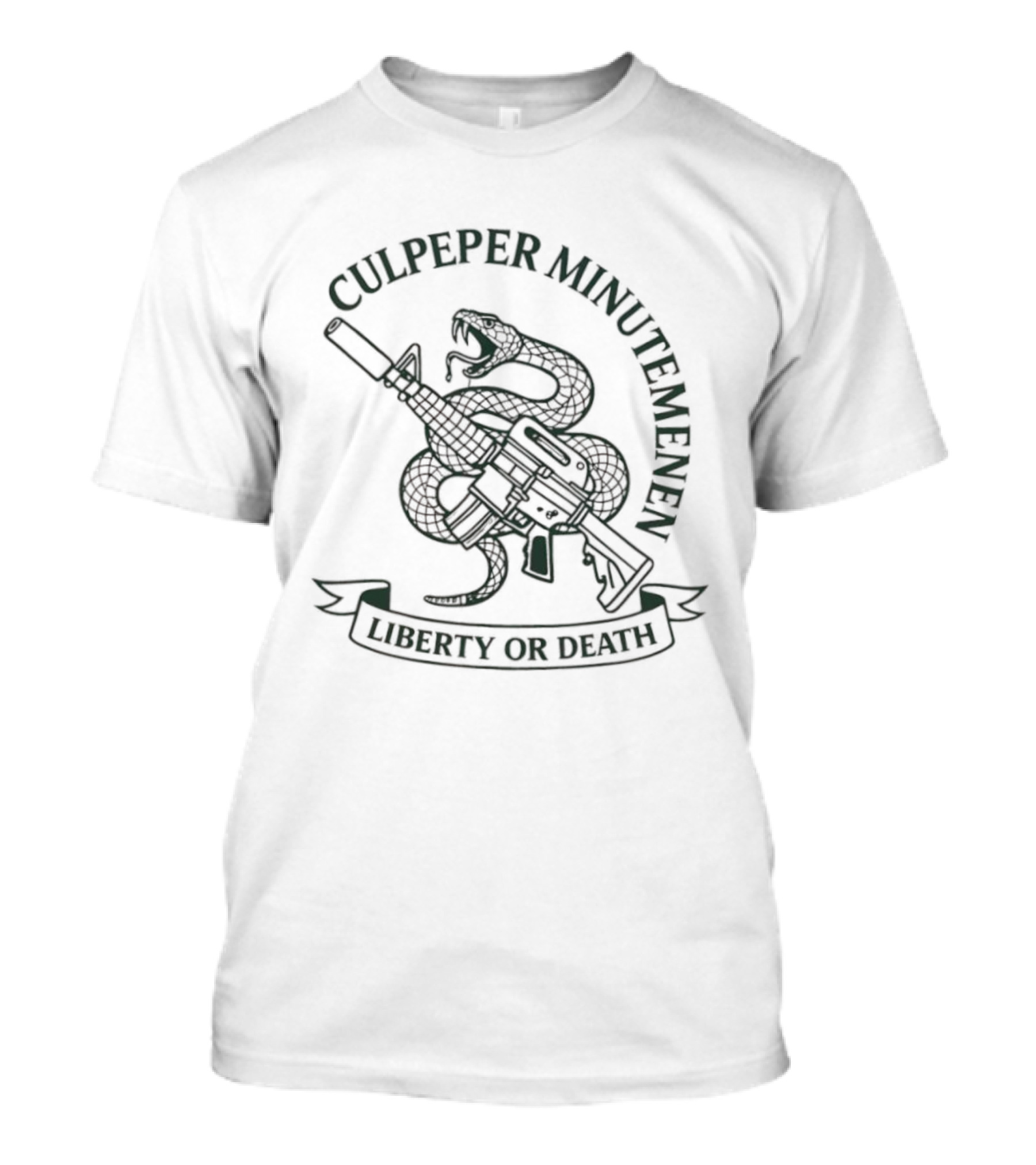 Culpeper Minutemen Liberty Or Death Rattlesnake And Rifle Emblem T-Shirt