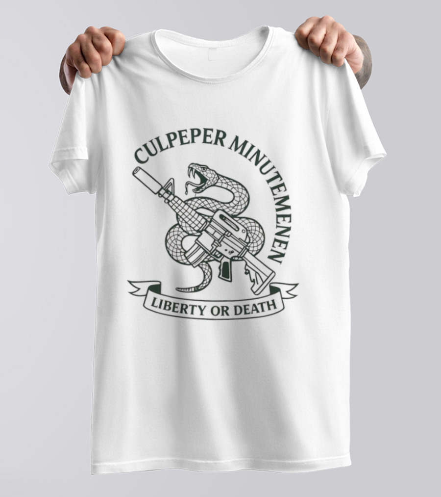 Culpeper Minutemen Liberty Or Death Rattlesnake And Rifle Emblem T-Shirt