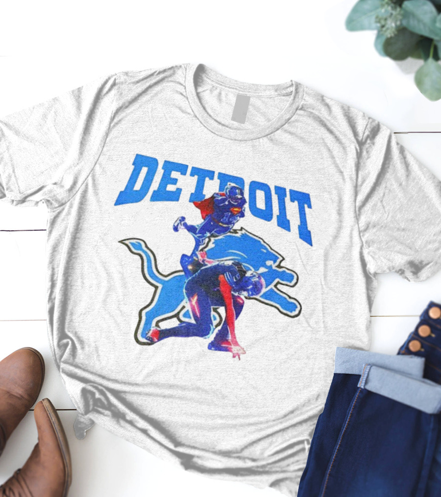 Detroit Lions Superman Crossover Athlete Leap T-Shirt