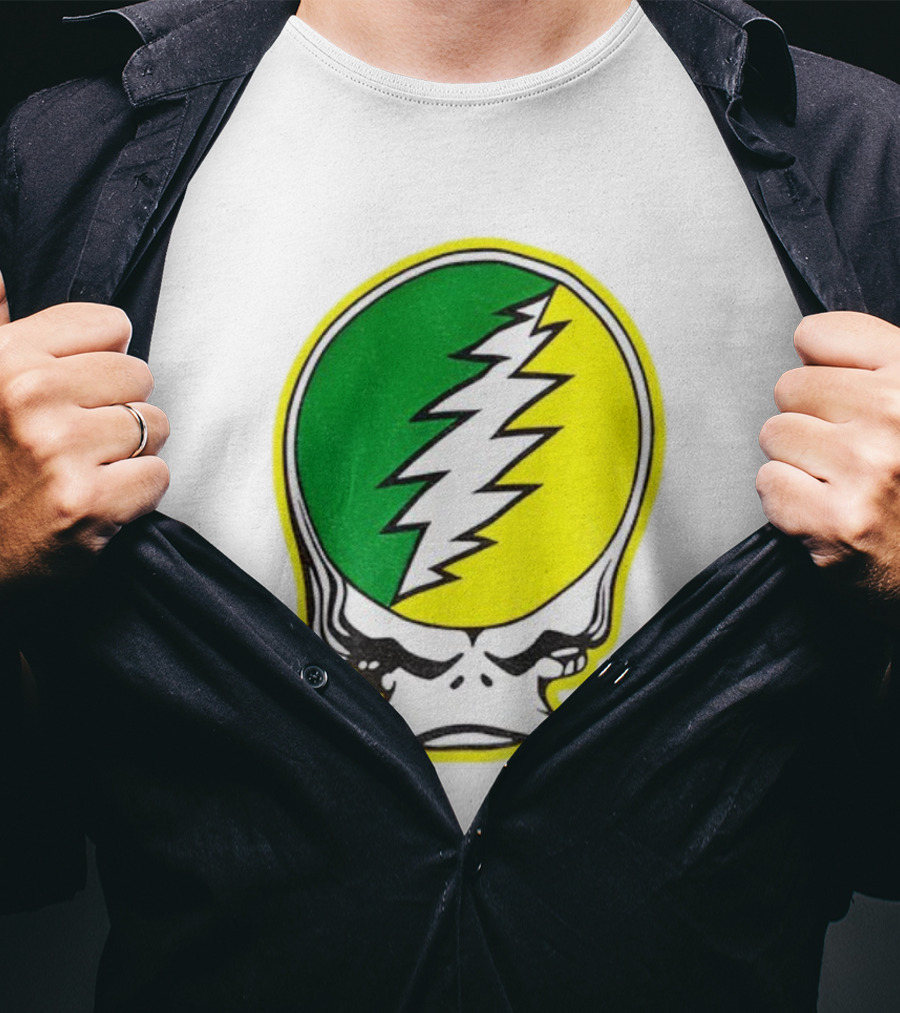 Grateful Ducks Grateful Dead Steal Your Face Green Yellow Bolt 26 T-Shirt