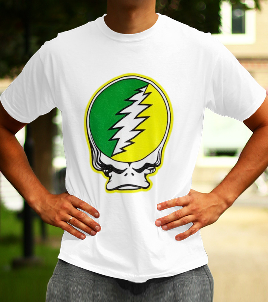 Grateful Ducks Grateful Dead Steal Your Face Green Yellow Bolt 26 T-Shirt