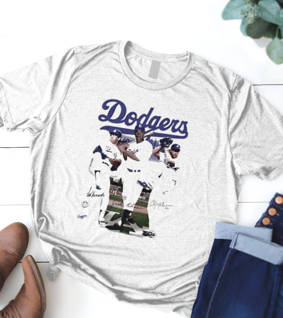 Los Angeles Dodgers Mookie Betts Steve Sax Clayton Kershaw Signatures Vintage Style T-Shirt