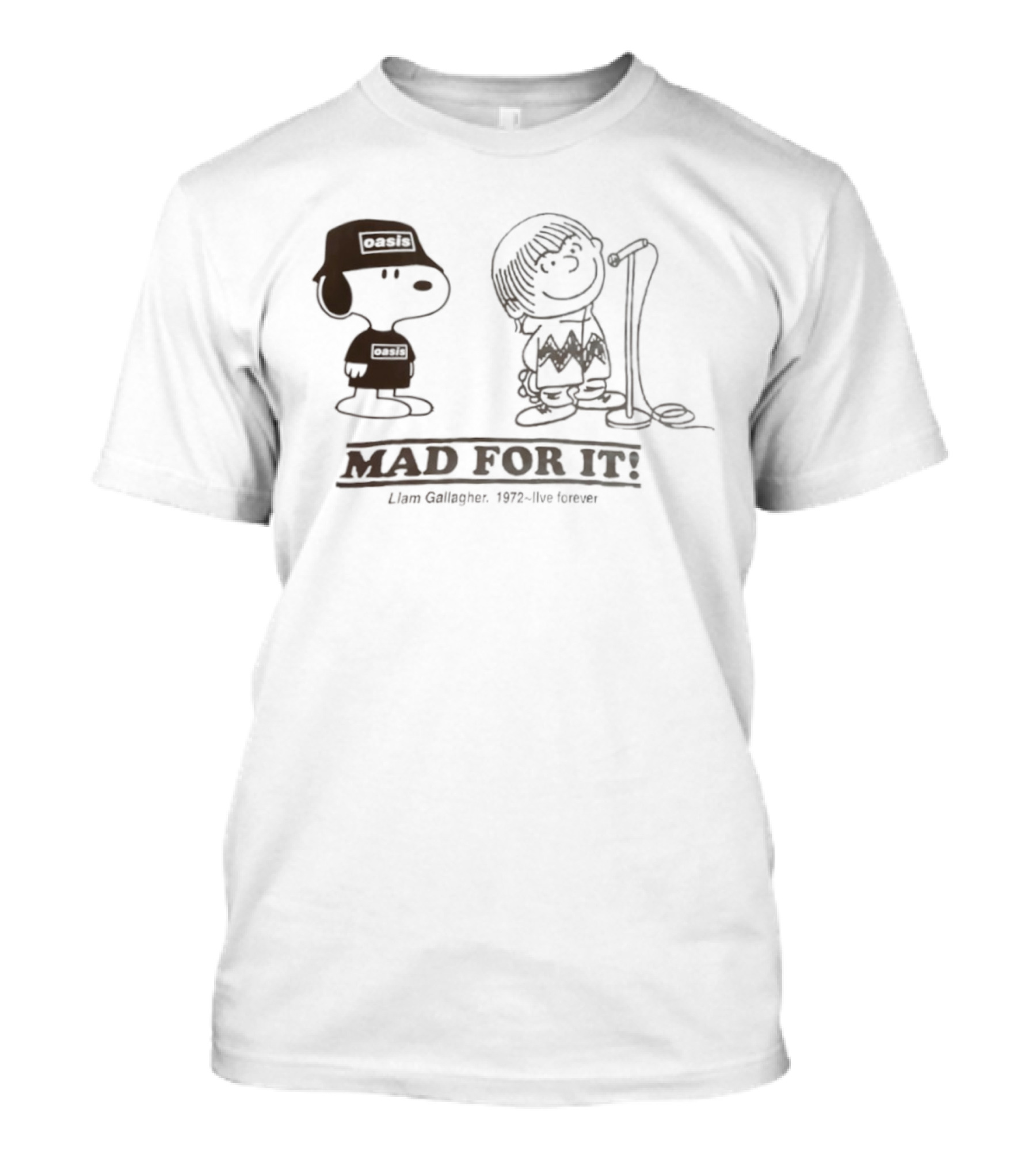 Oasis Snoopy Charlie Brown Mad For It Liam Gallagher Live Forever 1978 T-Shirt