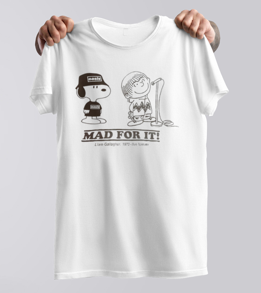 Oasis Snoopy Charlie Brown Mad For It Liam Gallagher Live Forever 1978 T-Shirt