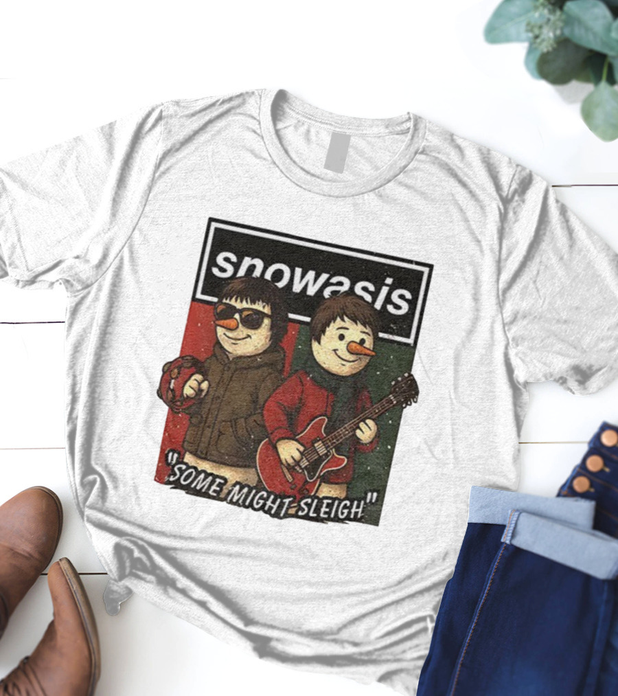 Snowasis Christmas Some Might Sleigh Snowman Band Holiday Pun T-Shirt