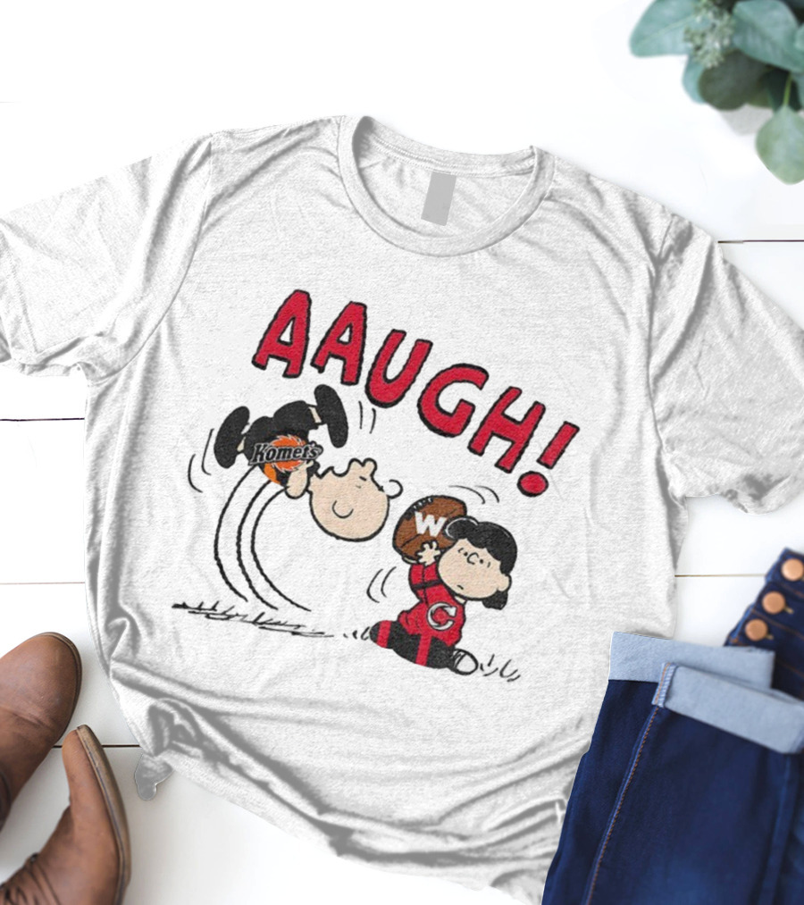 Peanuts Charlie Brown Cincinnati Cyclones Vs Komets Hockey AAUGH! Lucy Linus T-Shirt