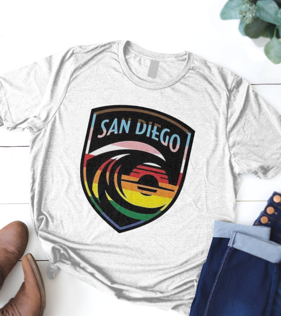 San Diego Wave FC LGBTQ+ Pride Rainbow Wave Sunset T-Shirt