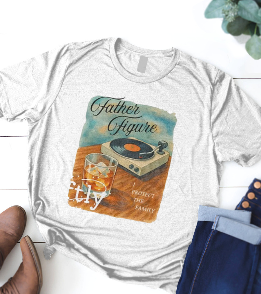 Father Figure I Protect The Family Vintage Record Player And Whiskey Glass T-Shirt