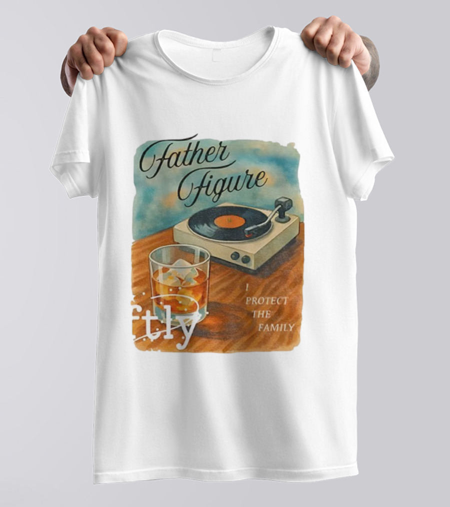 Father Figure I Protect The Family Vintage Record Player And Whiskey Glass T-Shirt