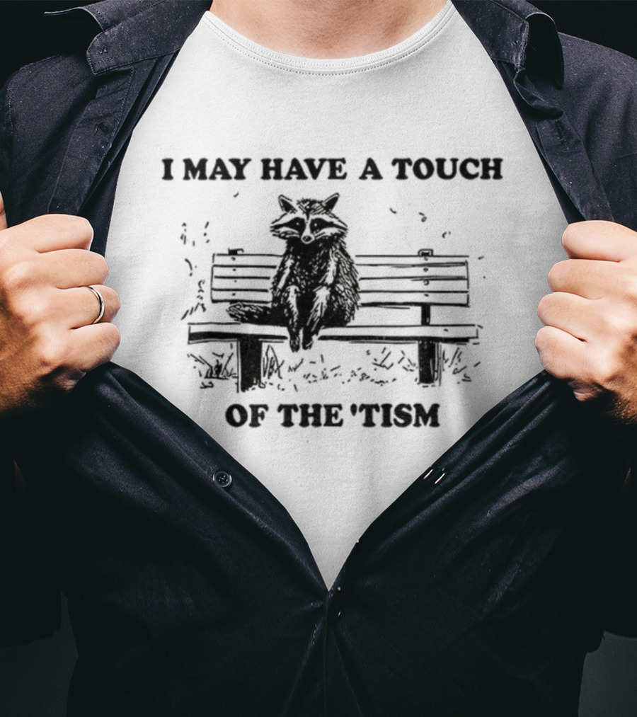 Raccoon I May Have A Touch Of The Tism Vintage Bench Sitting T-Shirt