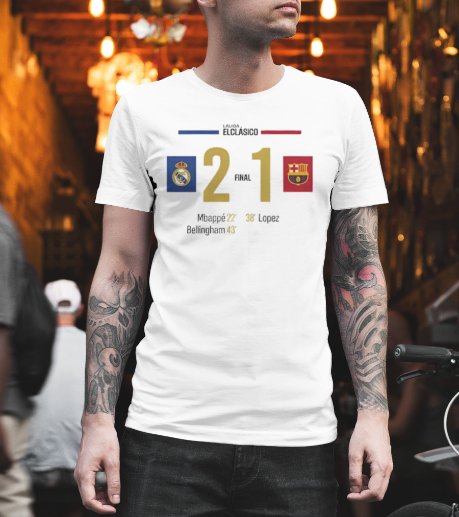 LaLiga ElClásico Real Madrid 2-1 Barcelona 2025 Final Mbappé Bellingham López T-Shirt