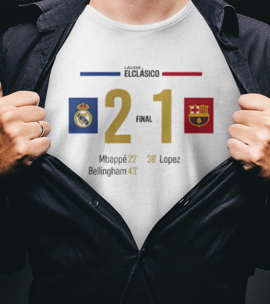 LaLiga ElClásico Real Madrid 2-1 Barcelona 2025 Final Mbappé Bellingham López T-Shirt