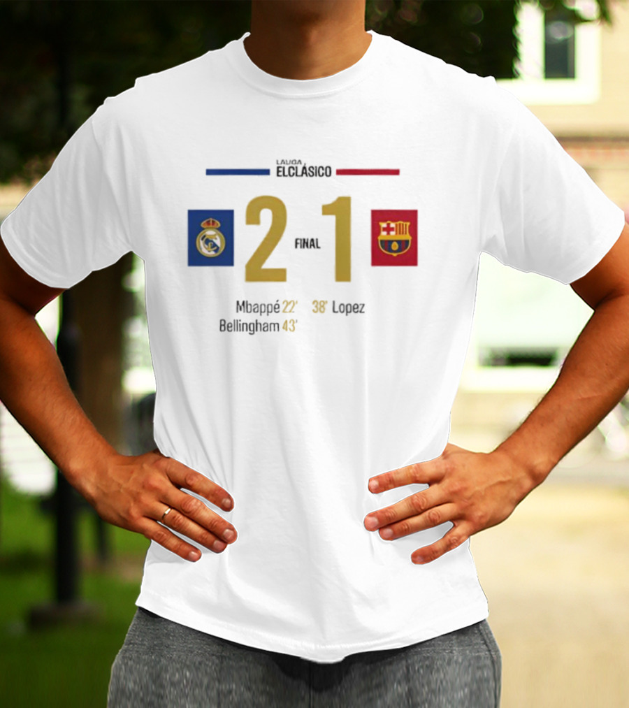 LaLiga ElClásico Real Madrid 2-1 Barcelona 2025 Final Mbappé Bellingham López T-Shirt