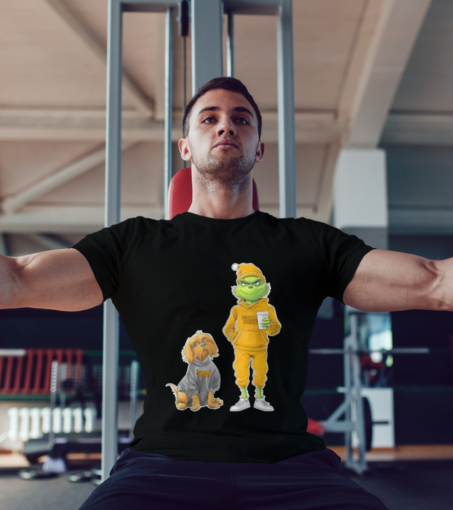 Pittsburgh Football Green Monster Grinch And Dog Christmas T-Shirt