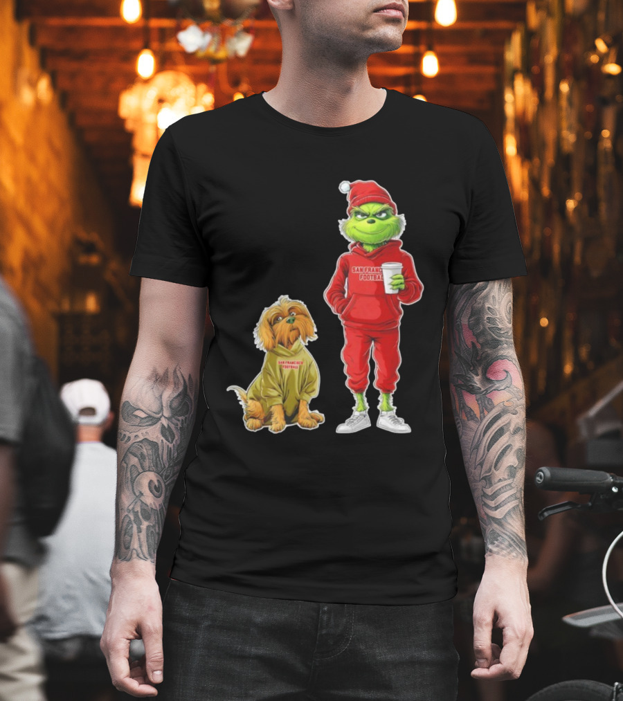 San Francisco Football Grinch And Dog Christmas 49ers Holiday T-Shirt