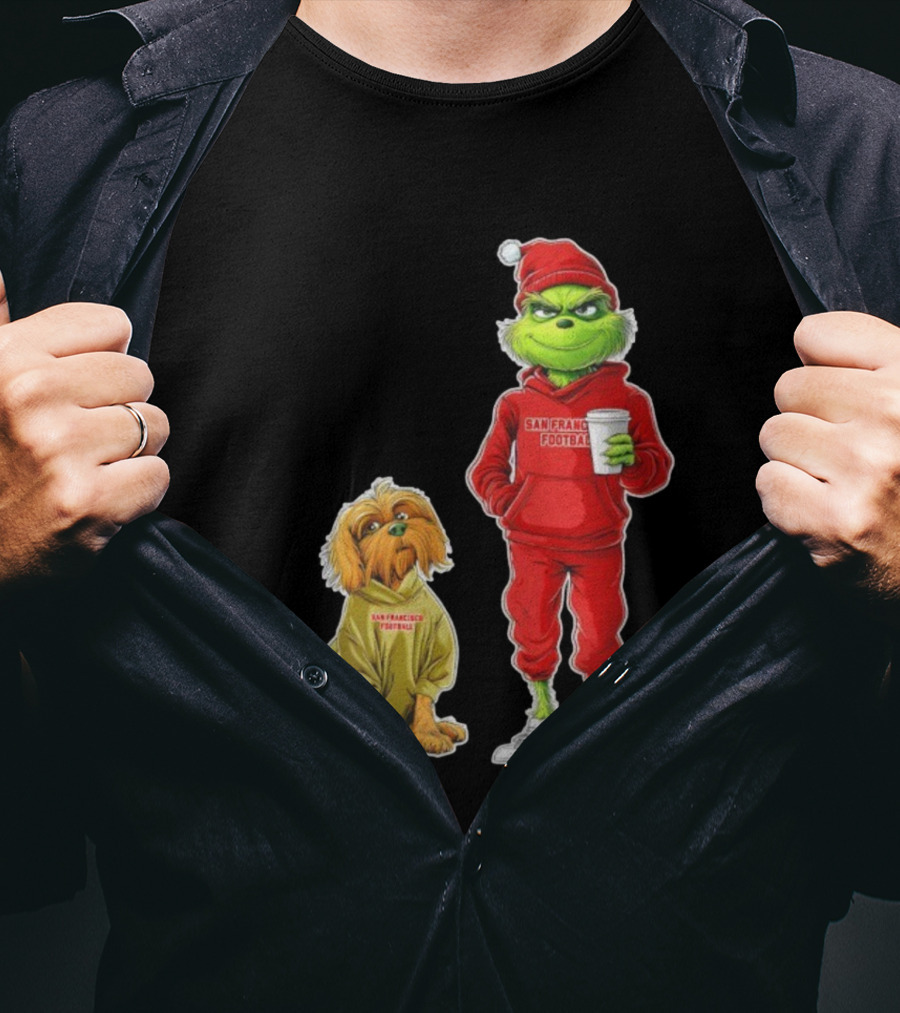 San Francisco Football Grinch And Dog Christmas 49ers Holiday T-Shirt