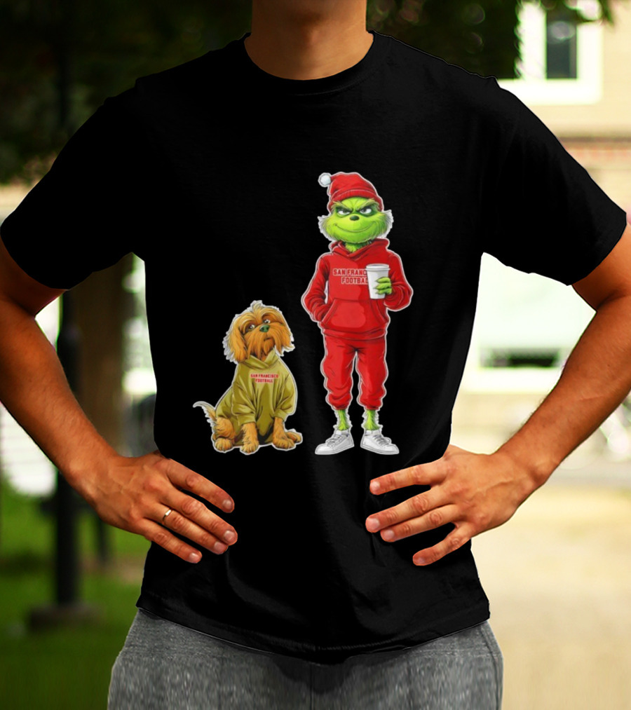 San Francisco Football Grinch And Dog Christmas 49ers Holiday T-Shirt