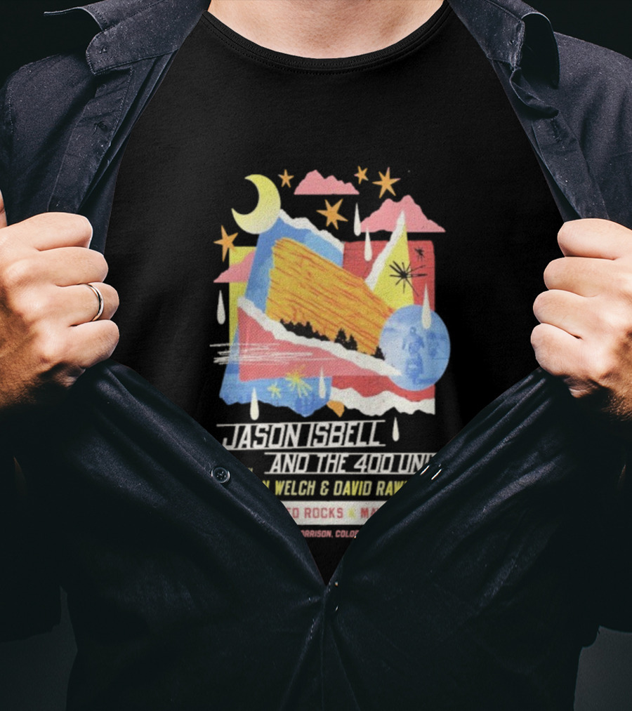 Jason Isbell And The 400 Unit Live Red Rocks May 2 2026 Gillian Welch David Rawlings Moon Stars T-Shirt
