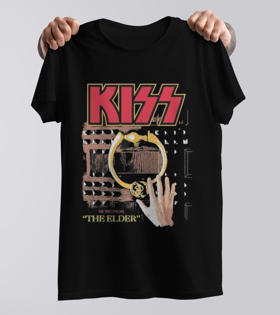 Kiss Music From The Elder Door Knocker Hand Iconic Rock Album Cover T-Shirt
