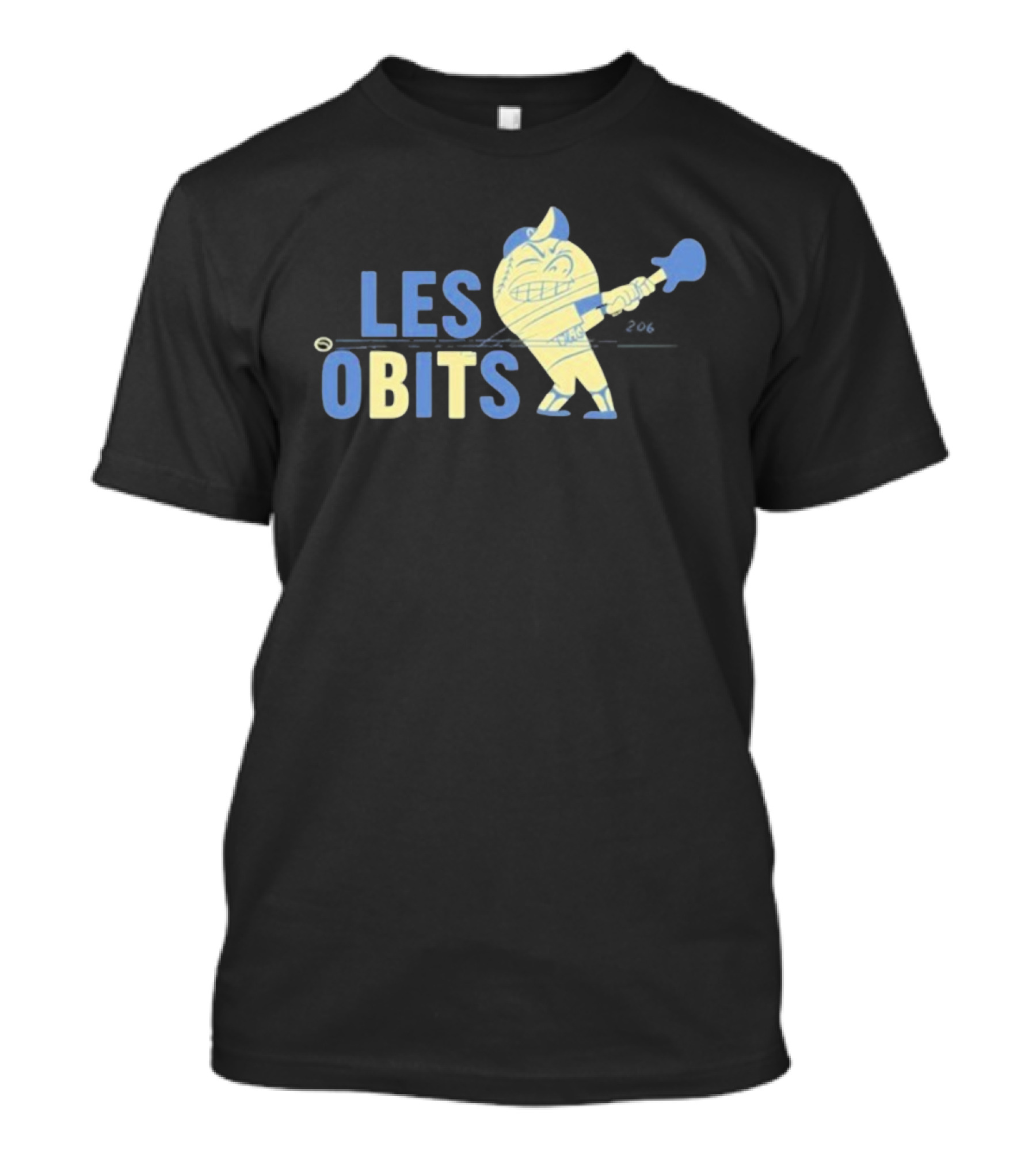 Les Obits Baseball Cartoon Character Batting Sports Graphic T-Shirt