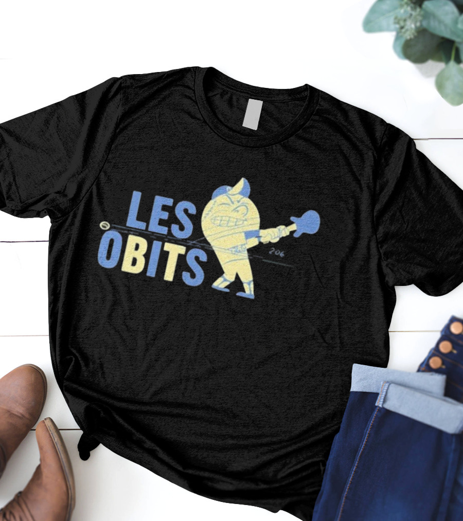 Les Obits Baseball Cartoon Character Batting Sports Graphic T-Shirt